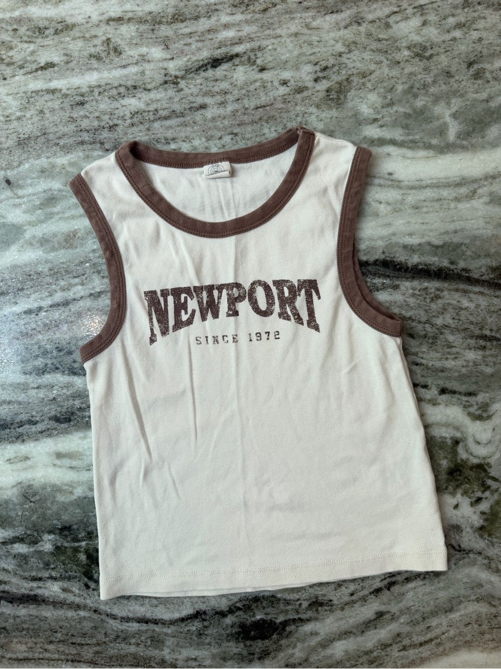 Urban Outfitters Cream Tank Top with Brown Trim & Newport Graphic